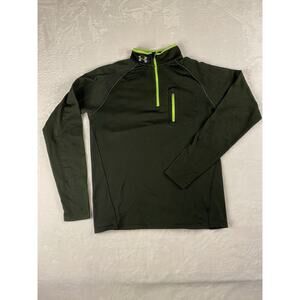 Under Armour ColdGear Run Fitted 1/4 Zip Pullover Black Neon Green Men's L